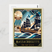 Massachusetts | Art Deco Postkarte (Vorne/Hinten)