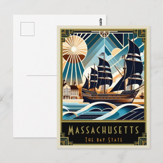 Massachusetts | Art Deco Postkarte (Vorne/Hinten)