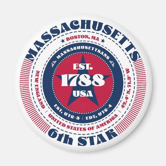Massachusetts Circle Typografy Souvenir Magnet (Vorne)