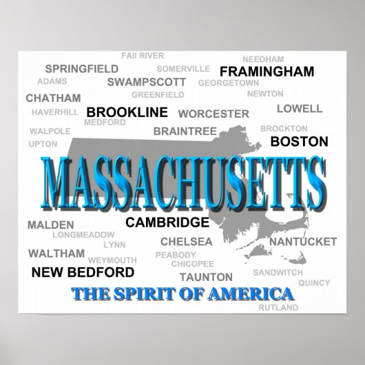 Massachusetts Cities and Towns Staatsstolz Karte Poster (Vorne)