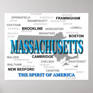 Massachusetts Cities and Towns Staatsstolz Karte Poster