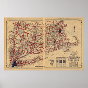 Massachusetts, Connecticut, Rhod Insel Poster