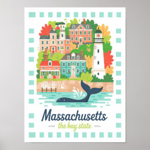 Massachusetts der Bay State USA Sommer Reise Poster