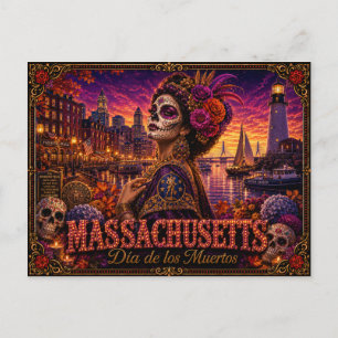 Massachusetts Día de los Muertos Retro Postkarte