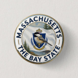 🌊 Massachusetts-Flagge und Schwarzkopfmeise Button
