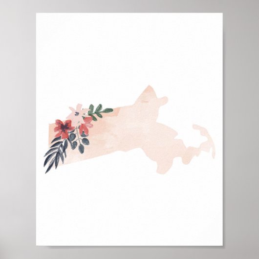 Massachusetts Floral Watercolor Staat Poster (Vorne)