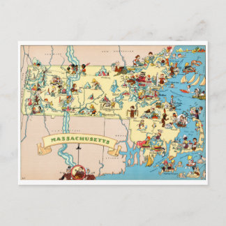Massachusetts Funny Vintag Map Postkarte