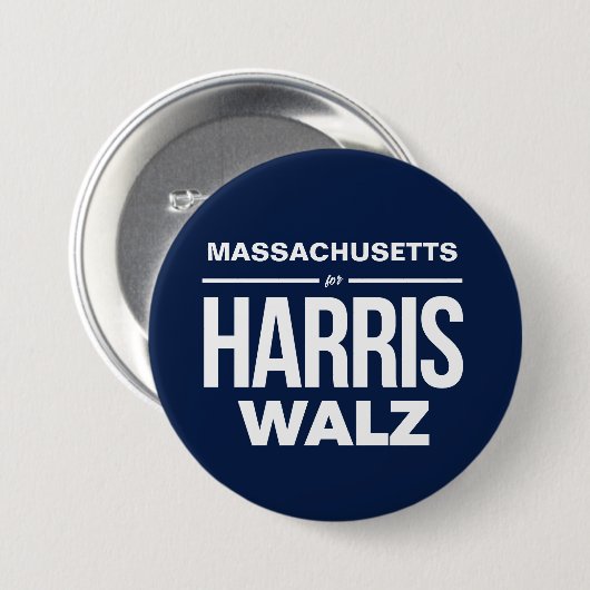 Massachusetts für Harris Walz Button (Vorne & Hinten)