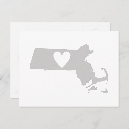 Massachusetts Gray Staat Map Form mit Herz Postkarte (Vorne/Hinten)