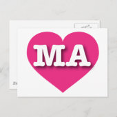 Massachusetts Hot Pink Heart - I Liebe MA Postkarte (Vorne/Hinten)