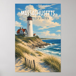 Massachusetts Illustration Reise Kunst Vintage Poster