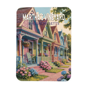 Massachusetts Illustration Retro Magnet