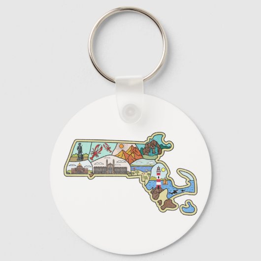 Massachusetts Karte Boston Cape Cod Salem Souvenir Schlüsselanhänger (Vorderseite)