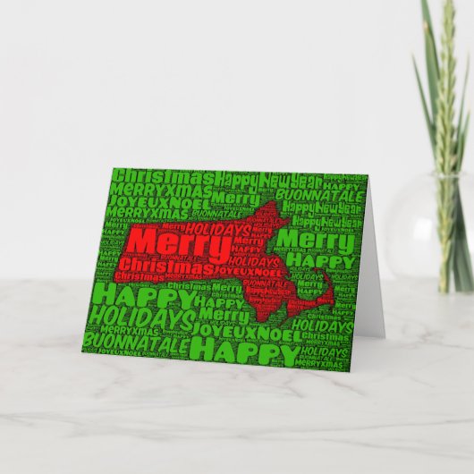Massachusetts Karte Word Art Weihnachtskarte Urlau (Vorderseite)