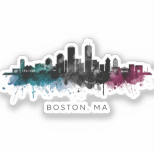 Massachusetts-Kunst   Boston MA Skyline Aquarell Aufkleber