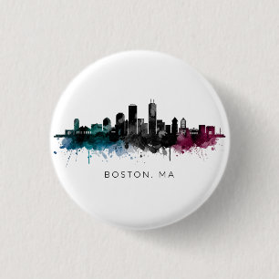 Massachusetts-Kunst   Boston MA Skyline Aquarell Button