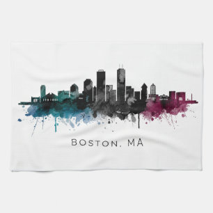 Massachusetts-Kunst Boston MA Skyline Aquarell Geschirrtuch