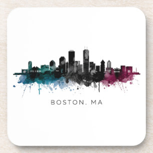 Massachusetts-Kunst   Boston MA Skyline Aquarell Getränkeuntersetzer