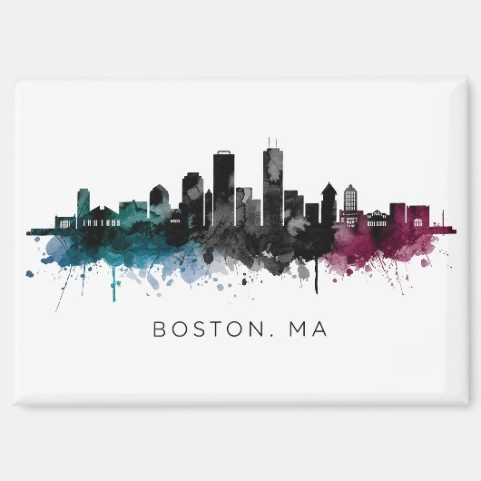 Massachusetts-Kunst | Boston MA Skyline Aquarell Magnet (Vorderseite)