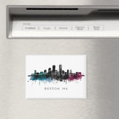 Massachusetts-Kunst | Boston MA Skyline Aquarell Magnet (In Situ (Geschirrspüler))