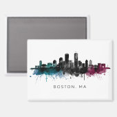 Massachusetts-Kunst | Boston MA Skyline Aquarell Magnet (Vorderseite/Rückseite)