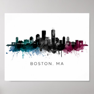 Massachusetts-Kunst Boston MA Skyline Aquarell Poster