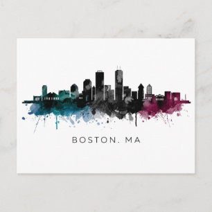 Massachusetts-Kunst Boston MA Skyline Aquarell Postkarte