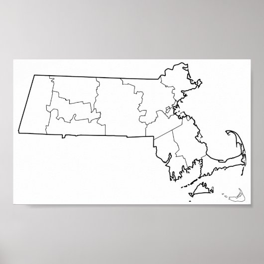Massachusetts Landkreises Leere Kontur Karte Poster (Vorne)