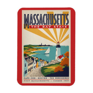 Massachusetts Leuchtturm Illustration Reise Kunst Magnet