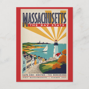 Massachusetts Leuchtturm Illustration Reise Kunst Postkarte