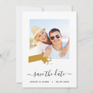 Massachusetts Map Foto Wedding Save the Date Card
