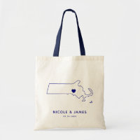 Massachusetts Map Wedding Welcome Bag Tote, Navy
