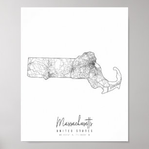 Massachusetts Minimal Street Karte Poster