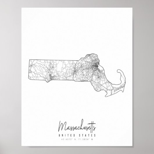 Massachusetts Minimal Street Karte Poster (Vorne)