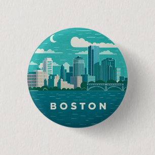 Massachusetts Nacht Stadtbild Boston Stadt Button