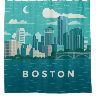 Massachusetts Nacht Stadtbild   Boston Stadt Duschvorhang
