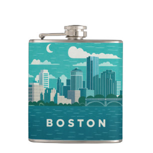 Massachusetts Nacht Stadtbild   Boston Stadt Flachmann