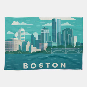 Massachusetts Nacht Stadtbild   Boston Stadt Geschirrtuch