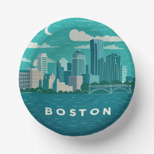 Massachusetts Nacht Stadtbild Boston Stadt Pappteller