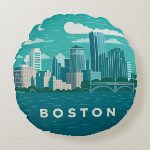 Massachusetts Nacht Stadtbild Boston Stadt Rundes Kissen