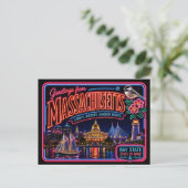 Massachusetts Neon State Retro Vintage Postkarte (Stehend Vorderseite)
