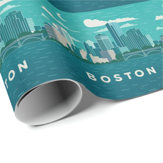 Massachusetts Night Cityscape | Boston City Geschenkpapier (Rolleneckpunkt)