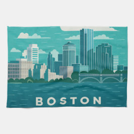 Massachusetts Night Cityscape | Boston City Geschirrtuch