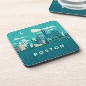 Massachusetts Night Cityscape | Boston City Getränkeuntersetzer (Linke Seite)