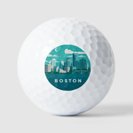 Massachusetts Night Cityscape | Boston City Golfball (Vorderseite)