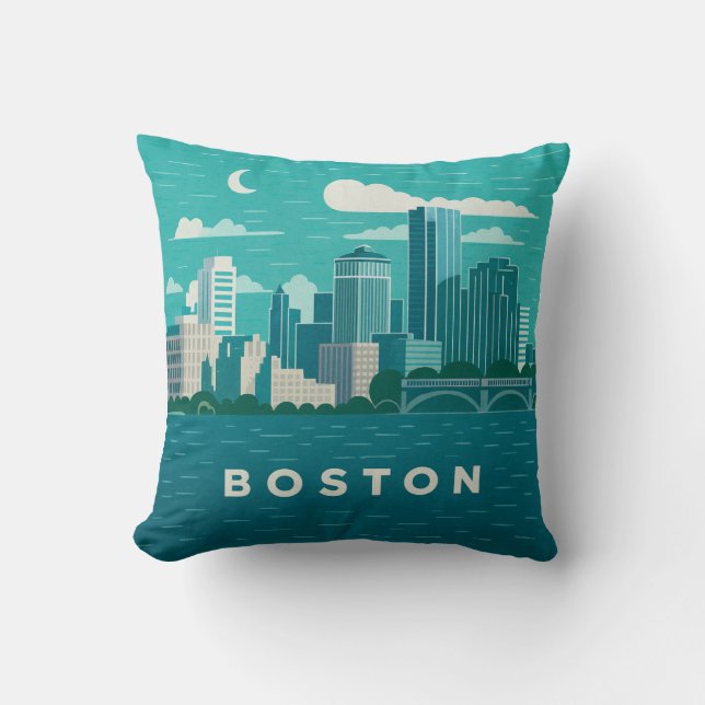 Massachusetts Night Cityscape | Boston City Kissen (Vorderseite)