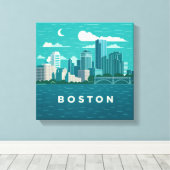 Massachusetts Night Cityscape | Boston City Leinwanddruck (Insitu (Holzboden))