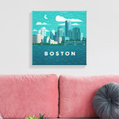 Massachusetts Night Cityscape | Boston City Leinwanddruck (Insitu (Wohnzimmer))