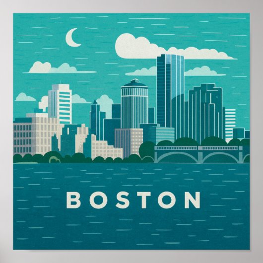 Massachusetts Night Cityscape | Boston City Poster (Vorne)