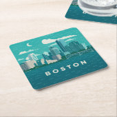 Massachusetts Night Cityscape | Boston City Rechteckiger Pappuntersetzer (angewinkelt)